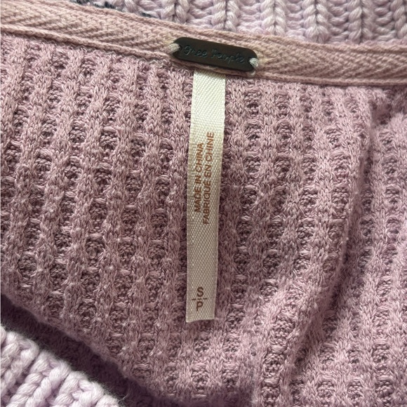 Free People Striped Pink and Navy Blue V-Neck Sweater - Picture 6 of 7